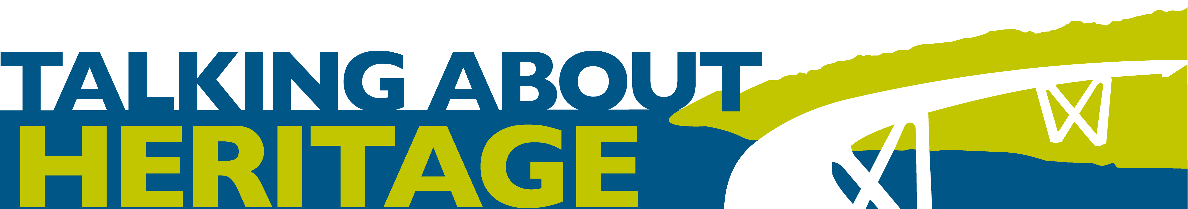 Logo with the text 'talking about heritage' and a bridge drawn on the right side